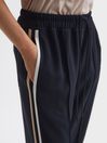 Reiss Navy Odell Wide Wide Leg Pull On Trousers