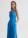 Reiss Blue Evvie Halter Midi Occasion Dress