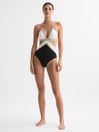 Reiss Black/White Savannah Lattice Halterneck Swimsuit