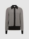 Reiss Black Olivia Printed Mix-Knitted Shirt