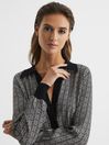 Reiss Black Olivia Printed Mix-Knitted Shirt