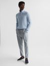 Reiss Soft Blue Melange Flip Half Zip Funnel Wool-Cashmere Fine Rib Jumper