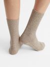 Reiss Camel Picton Metallic Fibre Wool Cashmere Blend Ribbed Socks