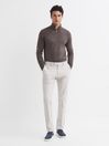 Reiss Mouse Brown Melange Blackhall Merino Wool Zip Neck Jumper