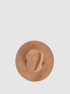Reiss Camel Claudia Wool Wide Brim Fedora Hat