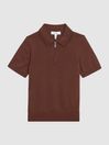 Reiss Rust Maxwell Junior Merino Zip Neck Polo T-Shirt