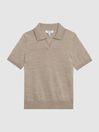 Reiss Wheat Melange Duchie Merino Wool Open Collar Polo Shirt