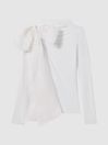 Reiss White Mabel Long Sleeve Bow T-Shirt