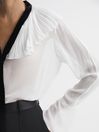 Reiss Cream/Black Azariah Sheer Ruffle Velvet Tie-Neck Blouse