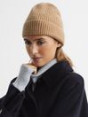 Reiss Camel Cara Cashmere Ribbed Beanie Hat