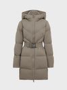 Reiss Mink Rosa Hooded Mid Length Waisted Puffer Jacket
