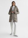 Reiss Mink Rosa Hooded Mid Length Waisted Puffer Jacket