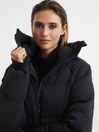 Reiss Black Rae Mid Length Water Repellent Puffer Coat