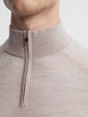 Reiss Oatmeal Sierra Merino Silk Slim Fit Zip Neck Jumper