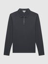 Reiss Slate Grey Rogue Textured Half Zip Long Sleeve Polo Shirt