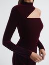 Reiss Burgundy Tatiana Velvet Cut-Out Shoulder Dress