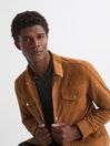 Reiss Caramel Disco Press Stud Suede Trucker Jacket