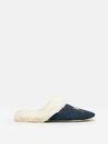 Joules Slippet Luxe Blue Faux Fur Lined Embroidered Mule Slippers