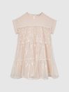 Reiss Pale Pink Luci Junior Sequin Tiered Dress