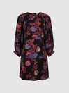 Reiss Black/Pink Paulina Fitted Floral Print Mini Dress
