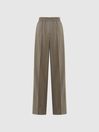 Reiss Taupe Clemmie Premium Wide Leg Wool Trousers