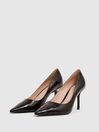 Reiss Black Elina Mid Heel Leather Court Shoes