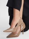 Reiss Camel Elina Mid Heel Leather Court Shoes