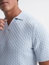 Reiss Soft Blue Federico Slim Fit Cable Knit Open Collar Polo Shirt