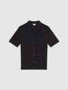 Reiss Black Amersham Textured Button Through Shirt