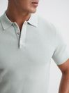 Reiss Soft Sage Bennie Press Stud Textured Polo Shirt