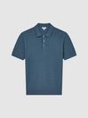 Reiss Airforce Blue Bennie Press Stud Textured Polo Shirt