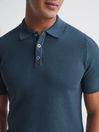 Reiss Airforce Blue Bennie Press Stud Textured Polo Shirt