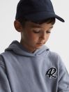 Reiss Ashley Blue Cade Junior Oversized Garment Dyed Logo Hoodie