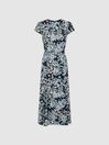 Reiss Navy/Blue Livia Printed Cut Out Back Midi Dress