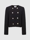 Reiss Black Esmie Cropped Double Breasted Jacket