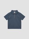 Reiss Airforce Blue Creed Senior Slim Fit Textured Half Zip Polo Shirt
