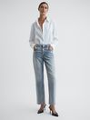 Reiss Light Blue Maisie Cropped Mid Rise Straight Leg Jeans
