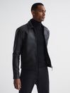 Reiss Black Roland Zip Through Leather Jacket