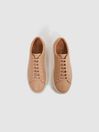 Reiss Biscuit Finley Lace Up Leather Trainers