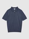 Reiss Steel Blue Newport Wool Half Zip Polo Shirt