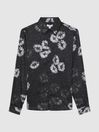 Reiss Black/White Evie Floral Print Long Sleeve Shirt