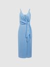Reiss Blue Esme Linen Side Tie Midi Dress
