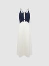 Reiss Navy/White Ella Colourblock Strappy Midi Dress