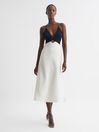 Reiss Navy/White Ella Colourblock Strappy Midi Dress