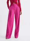 Reiss Pink Christa Wide Leg Wool Pleated Trousers