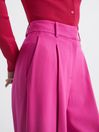 Reiss Pink Christa Wide Leg Wool Pleated Trousers