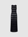 Reiss Black Seraphina Knitted Midi Dress