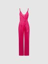 Reiss Pink Emilia Petite V-Neck Linen Jumpsuit