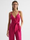 Reiss Pink Emilia V-Neck Linen Jumpsuit