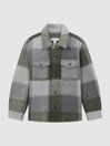 Reiss Green/Ecru Stoval Senior Long Sleeve Brushed Overshirt